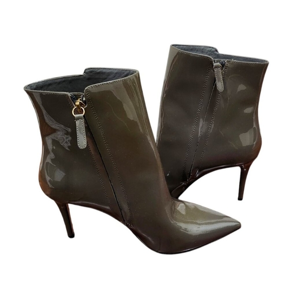 J. Crew Women size 8.5 Khaki Patent Leather Shoe High-Heel Ankle Boot AE854 - Picture 6 of 12